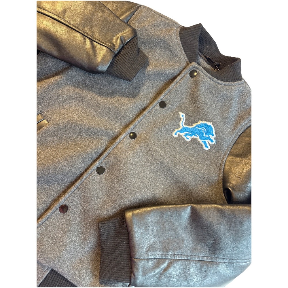DETROIT LIONS‎ NFL Quilt Lined Felt Faux Leather Varsity Jacket Boy's LG 14-16